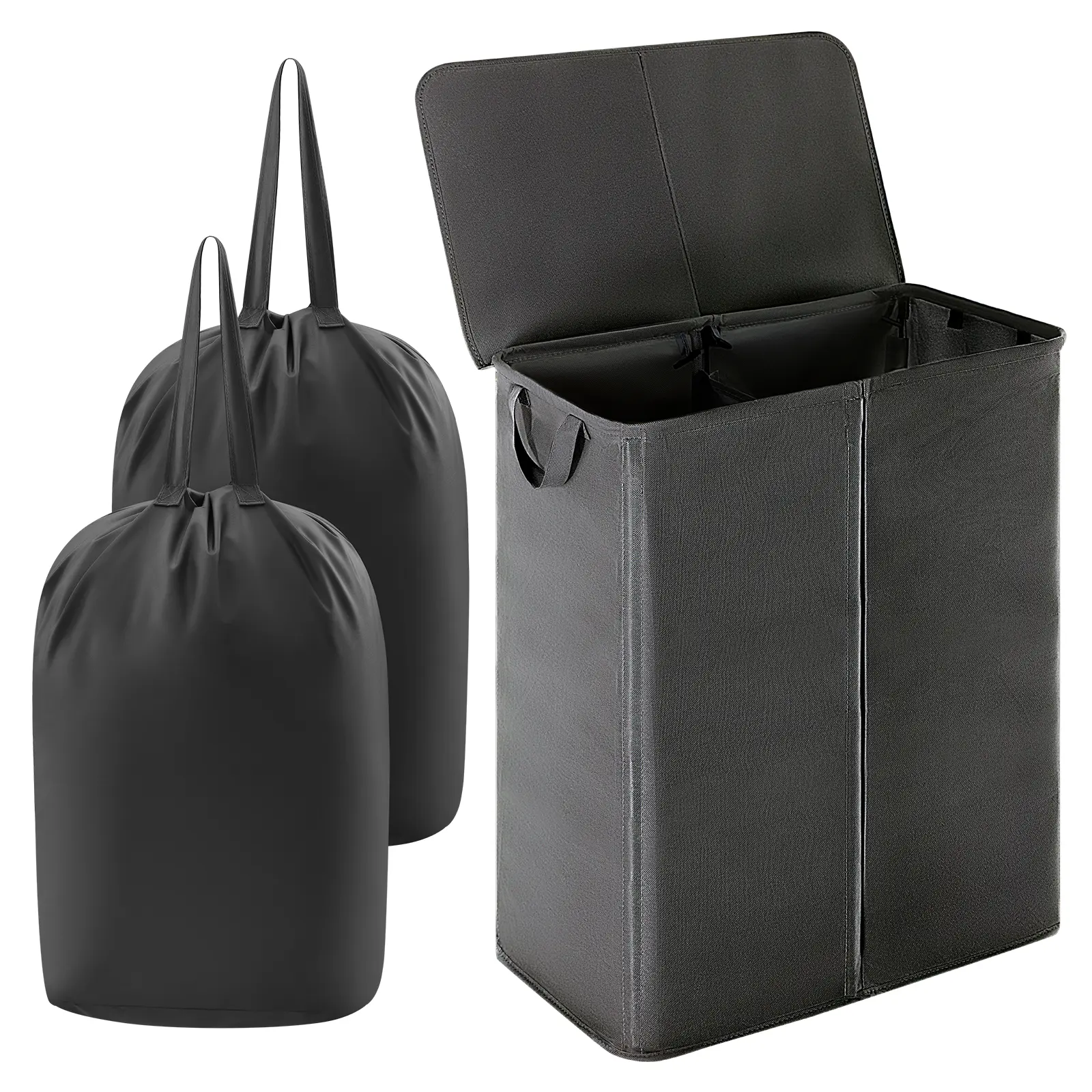 Lifewit Modern Rectangle Collapsible Laundry Hamper - 105L/160L Large Double Divided Laundry Organizer with Lid, Removable Non-Woven Recyclable Bags & Handles, Fold for Small Space, Ideal for Bedroom, Room Storage