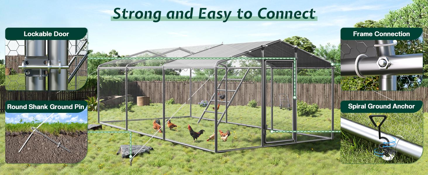 AMERLIFE  Large Chicken Coop with Perch and Hinged Door, Spire/Dome Roof Walk-in Chicken Run with Metal Frame and PE Cover for Backyard Poultry, Ducks, RabbitsBest Gift Ideas/Christmas Gifts