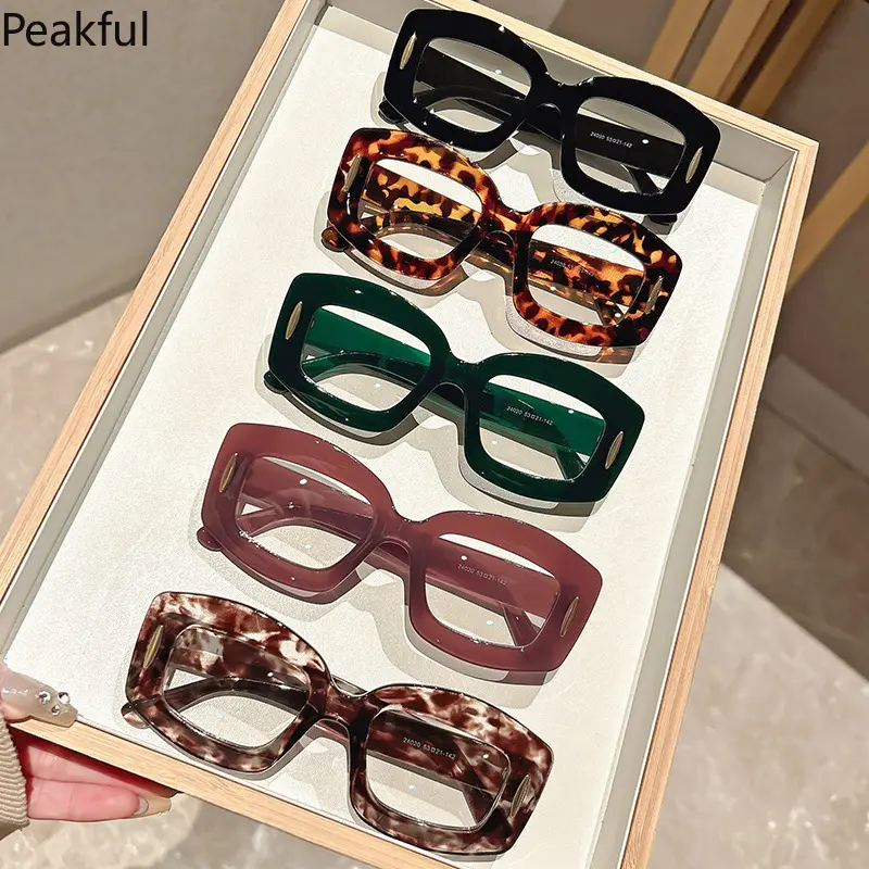 Retro Chunky Rectangle Eyeglass Frames, Popular Bold Square Eyewear, Stylish Multi-Color Statement Glasses, durable construction & classic vintage shape, great for daily use, photo shoots, office looks and versatile fashion styling