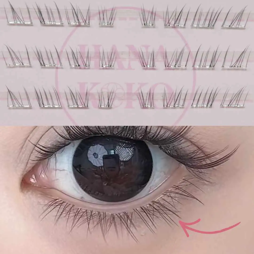 Hanakoko Self Adhesive Lash Clusters Press-on Lashes No Glue Lash Extension DIY Lash Reusable Glue-free Magnets-free Easy Removal 10-13mm Lashes Kit (Soft Brew)