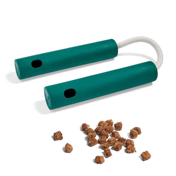 Woof Nomchucks - Dual Puzzle Feeder Enrichment Dog Toy and Tug Toy with 3 Interactive Zones - Designed With Long-Lasting Nylon Rope and Natural Rubber