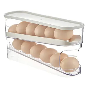 UFORU Auto-Rolling Egg Dispenser for Refrigerator, Slim Kitchen Storage Organizer with Lid & Handle, Space-Saving Egg Holder for Fridge or Countertop