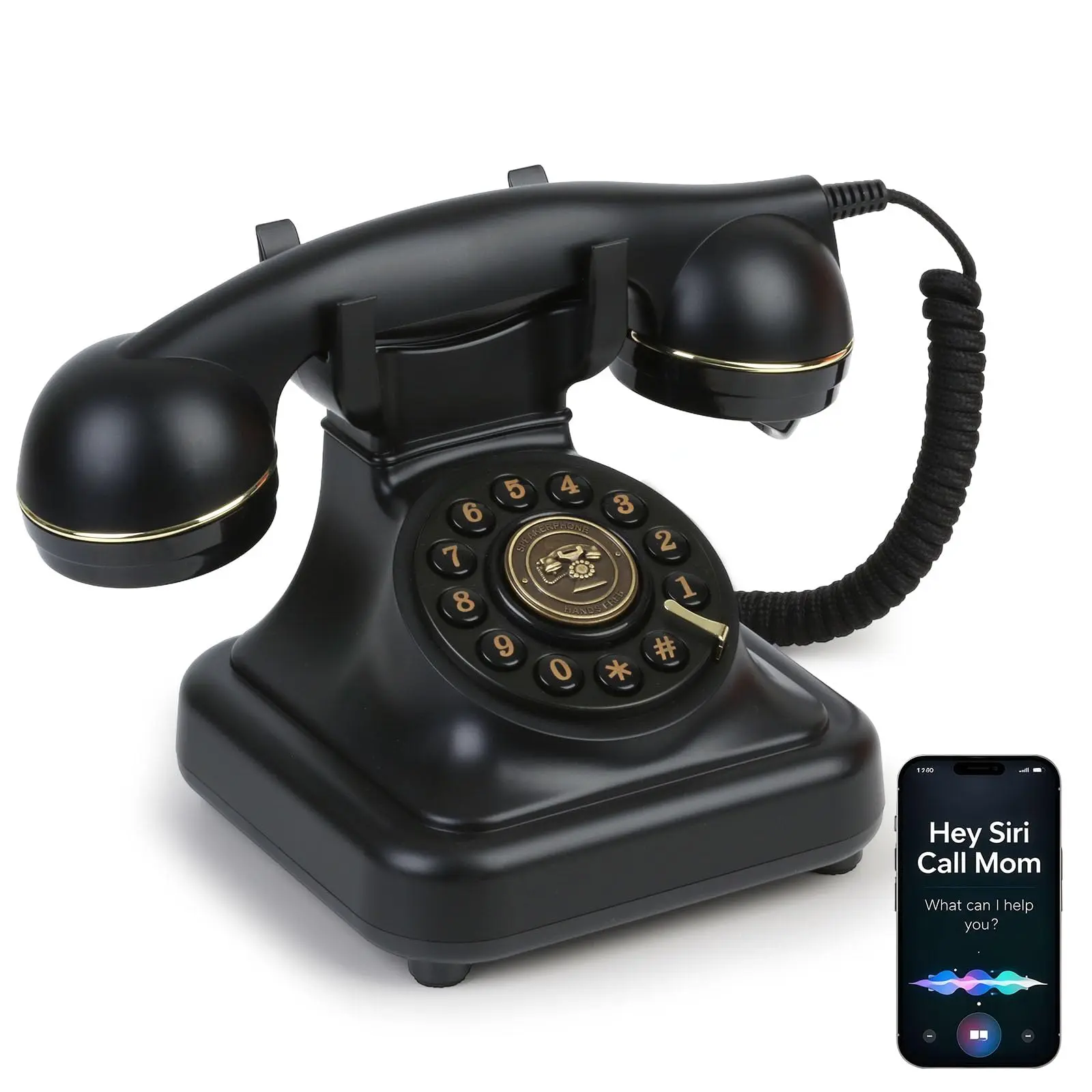 Bluetooth Retro Landline Phone with Voice Assistant, Compatible with Android & iOS, Wireless Physical Home Telephone with Speakerphone & Volume Control,nostalgic vintage telephone，vintage home decor phone，Black White Pink