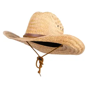 UPF 50+ Palm Leaf Chin Tie Cowboy Cattleman Hat