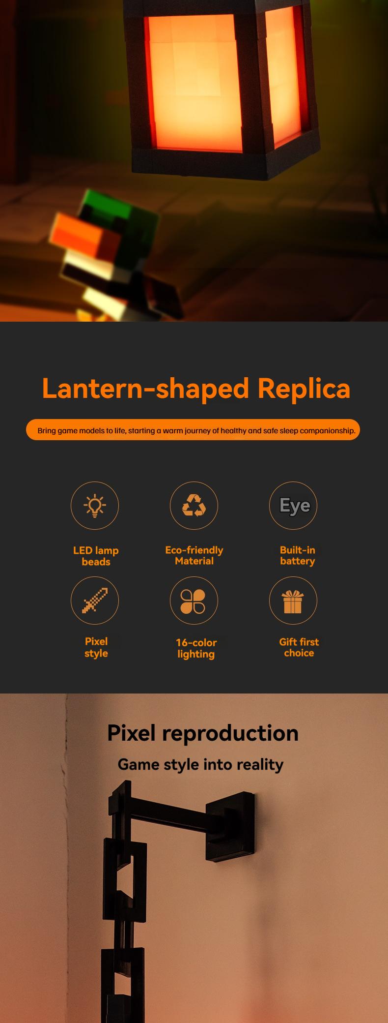 DIY Pixel Lantern Night Light 16-Color RGB USB-C Rechargeable Remote Control Four Modes Gamer Bedroom Decor Unique Birthday Gift Christmas Lights Supplies