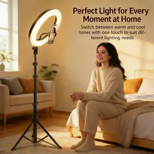 12 Inch Selfie Ring Light with 63 Inch Extendable Tripod, Selfie Light with Mobile Phone Holder , Dimmable LED Ring Light for Streaming, TikTok, Zoom, Vlogging wireless selfie remote rgb color mode ring light with tripod#video lighting #Mother's Day Gift