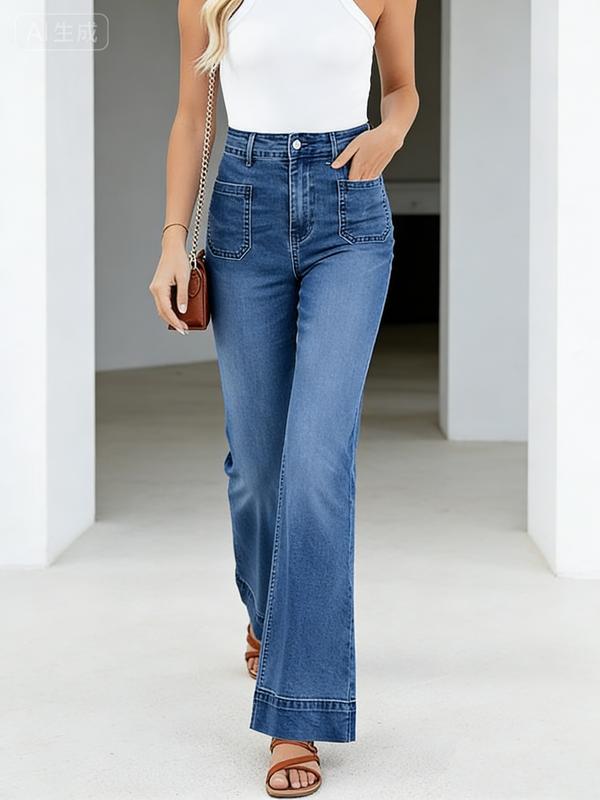 Sidefeel Women's Wide Leg Jeans High Waisted Tummy Control Stretchy Pockets Front Straight Leg Jeans for Comfort and Style