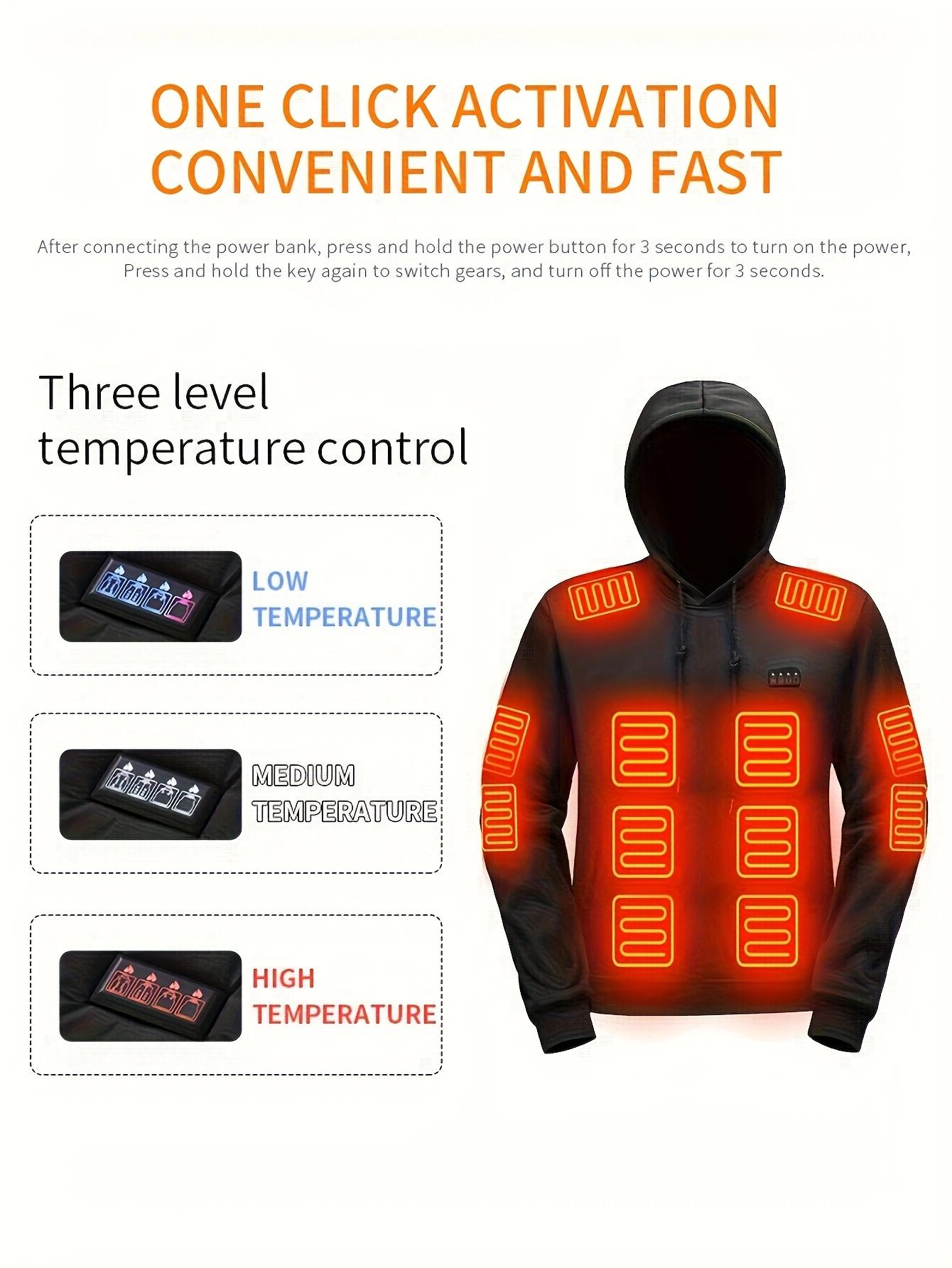 Men's Heated Hoodie - 27 Heating Zones, with Pocket Design, Adjustable Hood Circumference, USB-Powered Warm Sweater, Suitable for Winter Sports and Outdoor Activities 【Power Bank Required】
