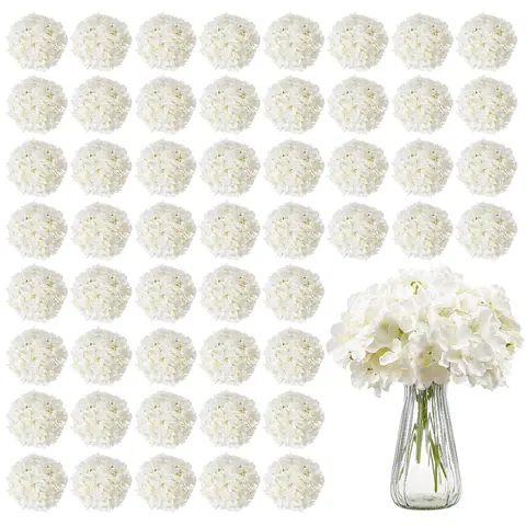VEVOR 65-Pcs Bulk Pack Decorative Artificial Hydrangeas Bouquet - 9.8in Total, 6in Layered Bloom Flower Head, 7.5in Stem, White Silk Fake Flowers with Low-Heat Reshape Feature for DIY Projects, Living Room Ornaments#SohoChic