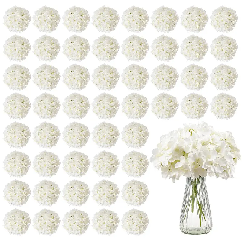 VEVOR 65-Pcs Bulk Pack Decorative Artificial Hydrangeas Bouquet - 9.8in Total, 6in Layered Bloom Flower Head, 7.5in Stem, White Silk Fake Flowers with Low-Heat Reshape Feature for DIY Projects, Living Room Ornaments#SohoChic