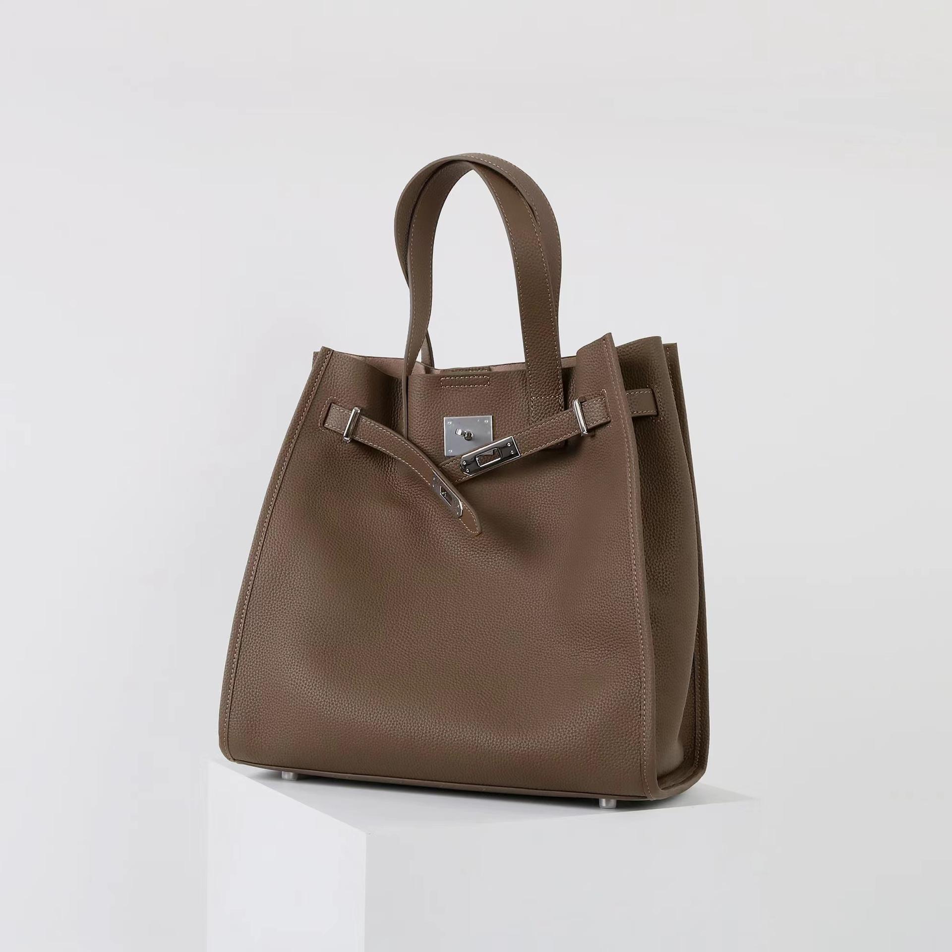 Urban Luxe Genuine Leather Power Tote with Silver-Tone Hardware Women's Shoulder Bag Elegant Durable Everyday Use Spacious Handbag Casual Trendy Purse, Everyday Bag,summervibes