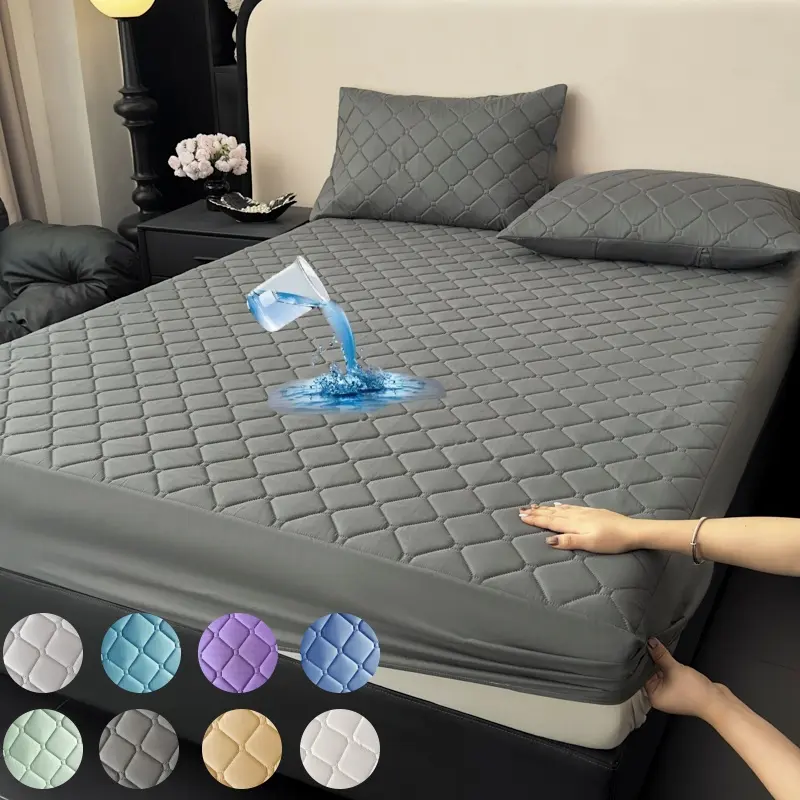 Waterproof Bed Skirt Mattress Protector Cover, Embossed Design, Silent Sheet, Thickened, Fits Single Twin Full Queen King Beds, Quilted Mattress Cover, Bedding Mattress Cover