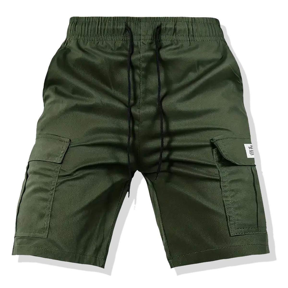 Men's Casual Solid Color Cargo Shorts - Regular Fit Drawstring Cargo Shorts with Side Pockets - Suitable for Summer Outdoor Leisure and Work