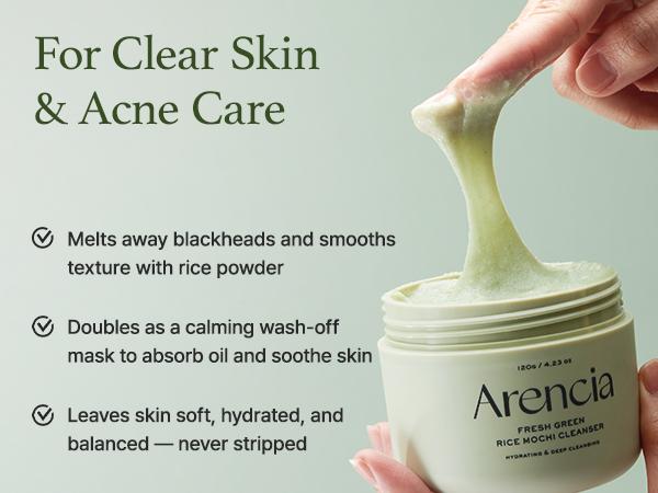 [Arencia Official] Glass Skin Renewal Set - Spotless Skin 5 Step Routine with Fresh Green Rice Mochi Cleanser, Acne-Scar Caring Serums, Hydrating PDRN Cica Cream & Sheet Mask for Calming Acne Antibacterial & Clear Skin