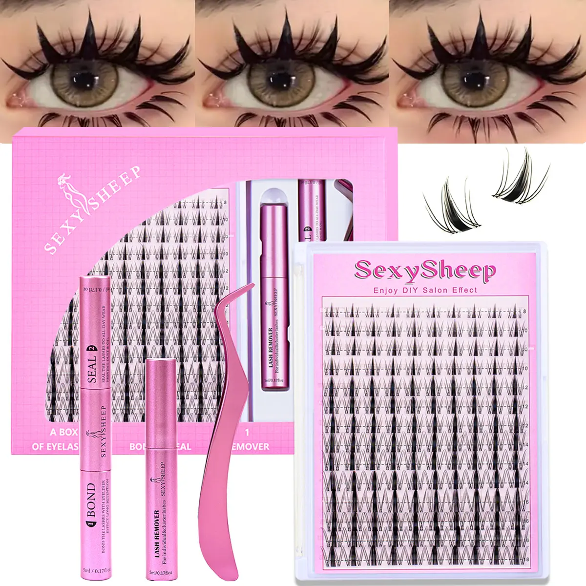 Fairy Wispy Lash Set, Diy Personal Lashes, Manga Eyelashes, Eyelash Extensions, DIY Lash Extension Kit with Bottom Lashes, Includes Bond&Seal, Remover, Tweezers, Longer Looking Eyelashes, Individual False Lashes, Eyelash Extension Supplies