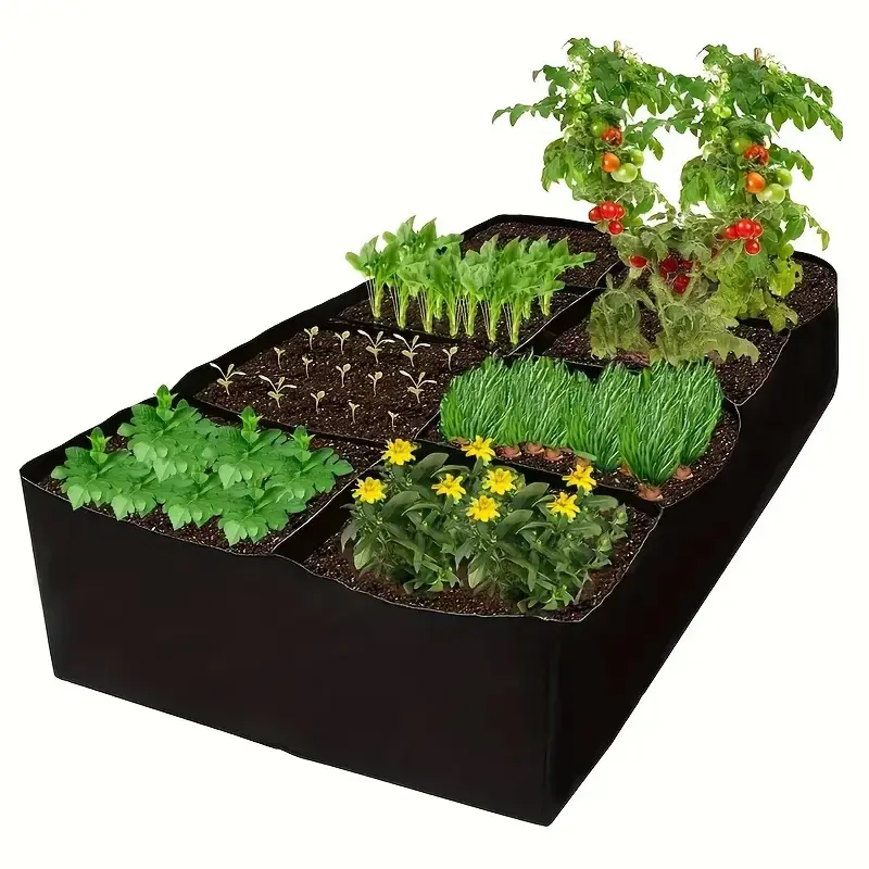 128-Gallon 8-Grid Breathable Fabric Raised Garden Bed, Raised Beds for Gardening, 2-by-4-ft, Ideal for Vegetables, Flowers & Succulents, Durable Rectangle Planter, Seedling Pots for Indoor/Outdoor Gardening
