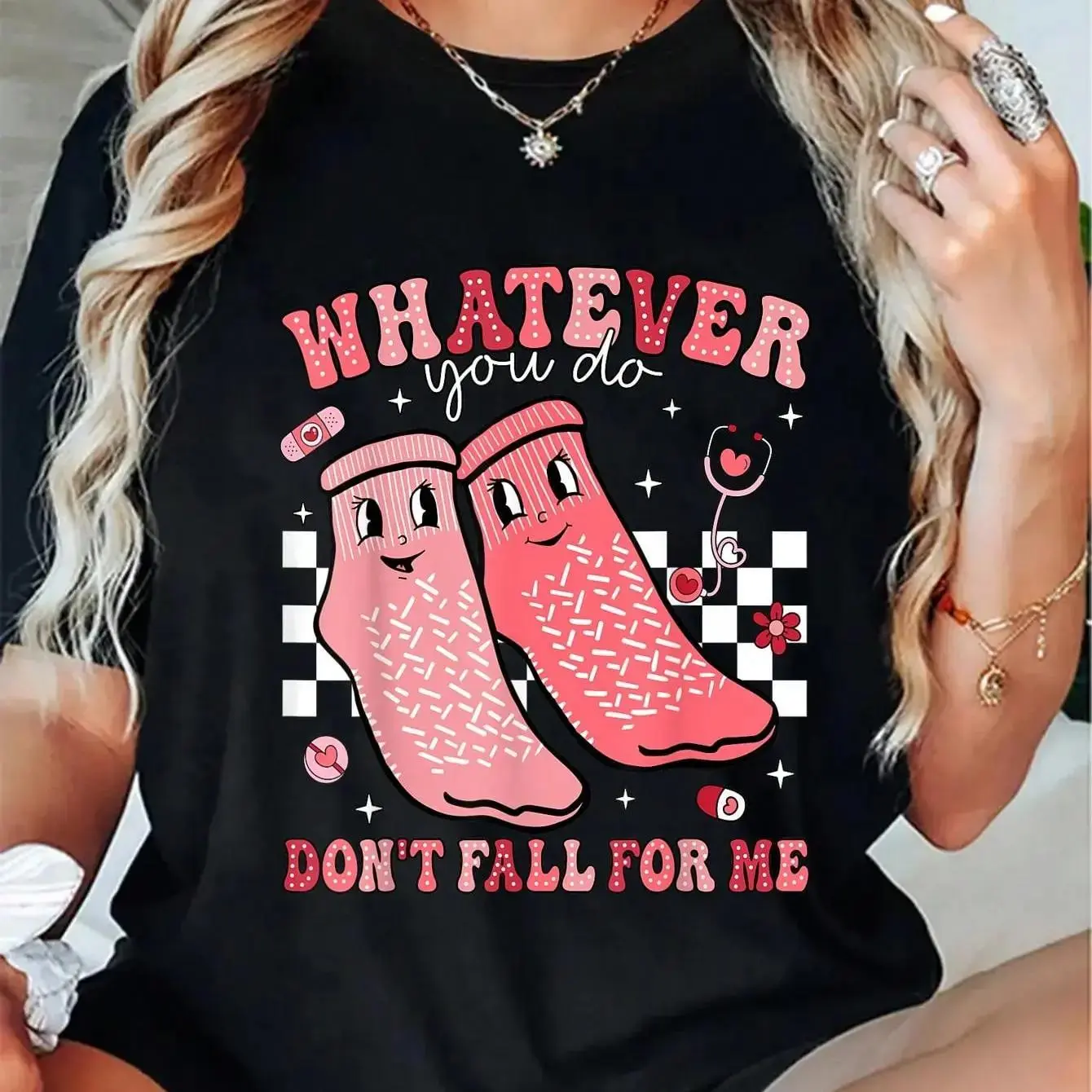 100% Cotton Valentine Whatever You Do Don't Fall For Me RN PCT CNA Nurse T-Shirt