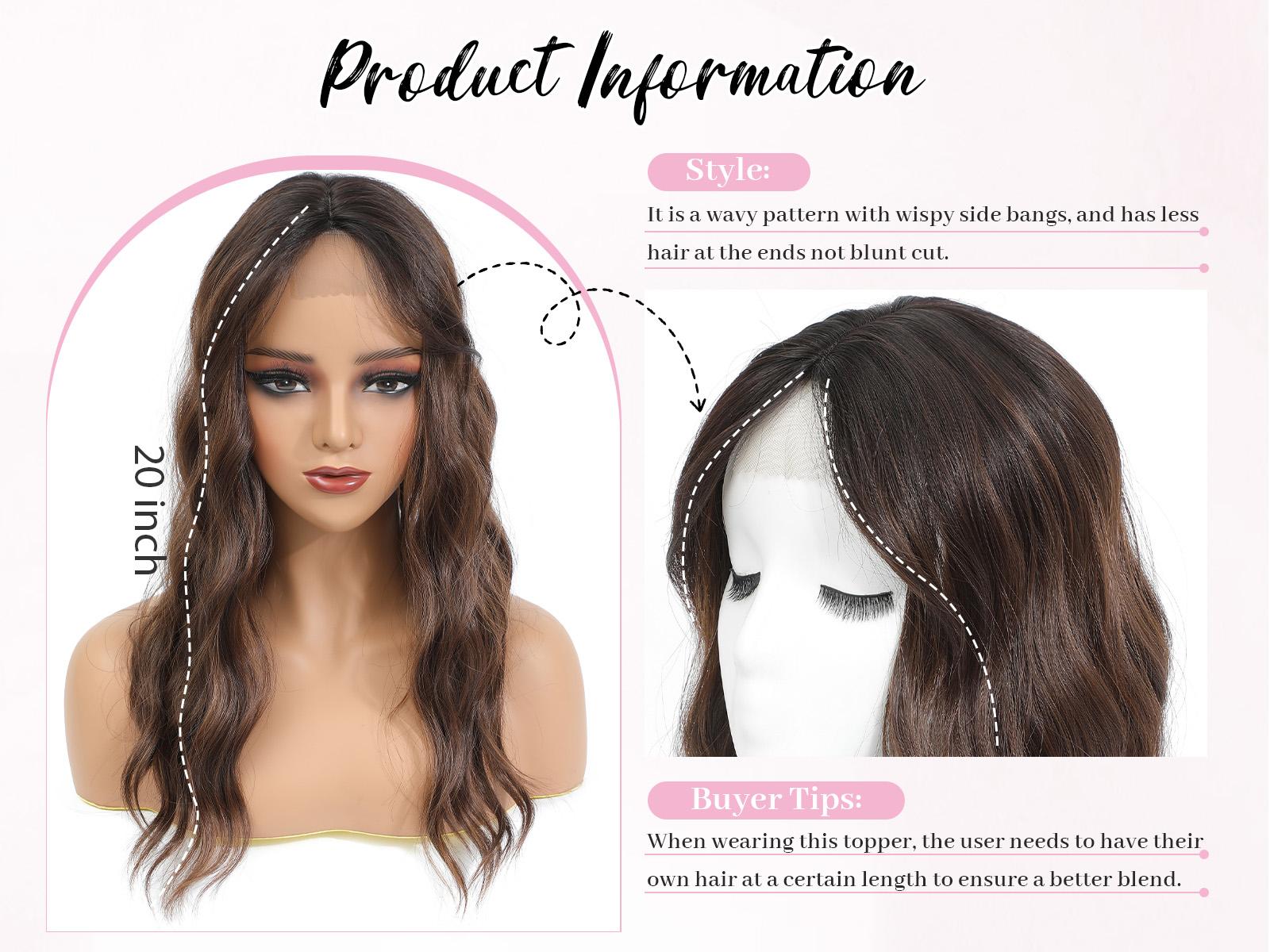 PANEWAY 100% Premium Kanekalon Hair Topper for Women - 20 Inch Wavy Clip-In Synthetic Hairpiece with Bangs for Thinning Hair, Natural Volume, Your Daily Confidence Boost