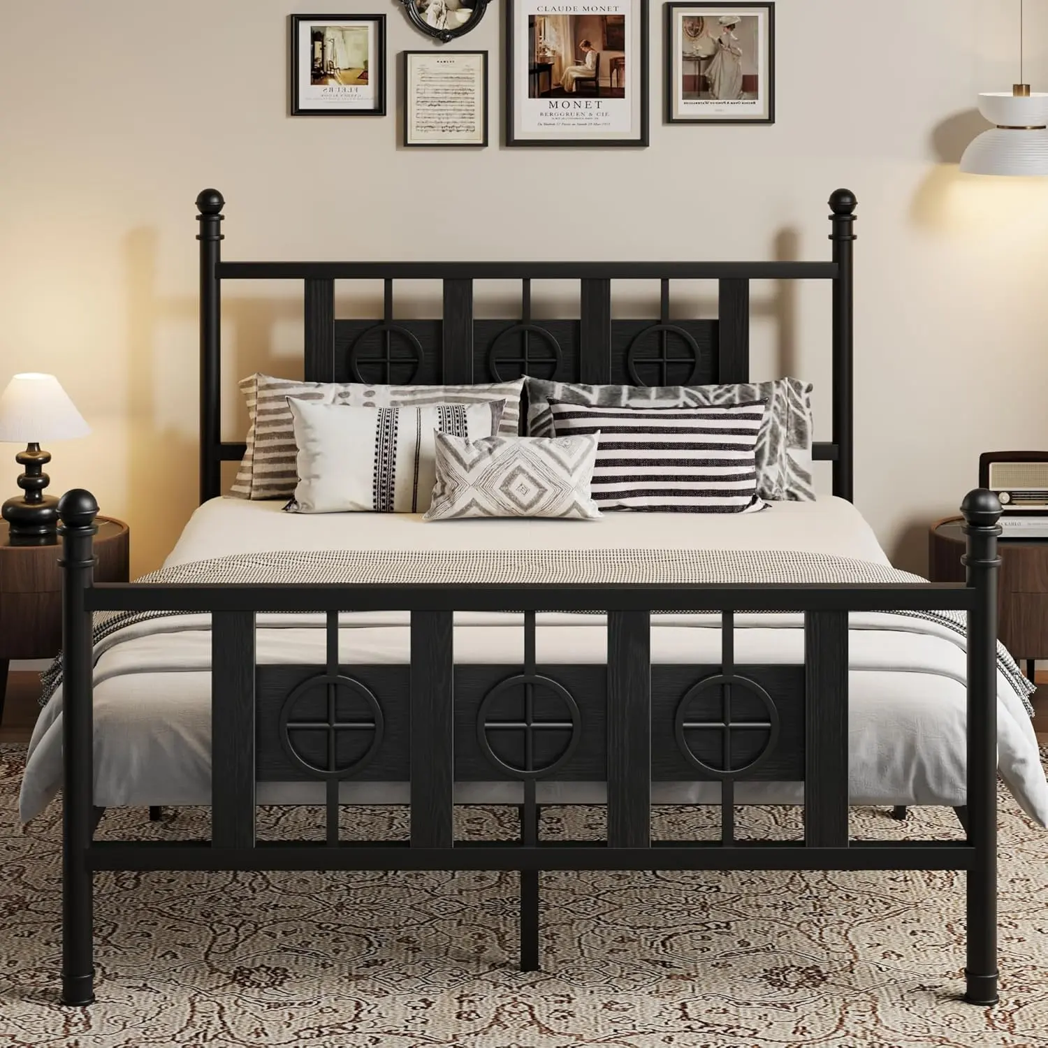 Bed Frame with Headboard and Footboard, Metal Twin Bed Frame w/Circular Design & Storage Space Under Bed, No Box Spring Required, Easy Assembly, Noise-Free