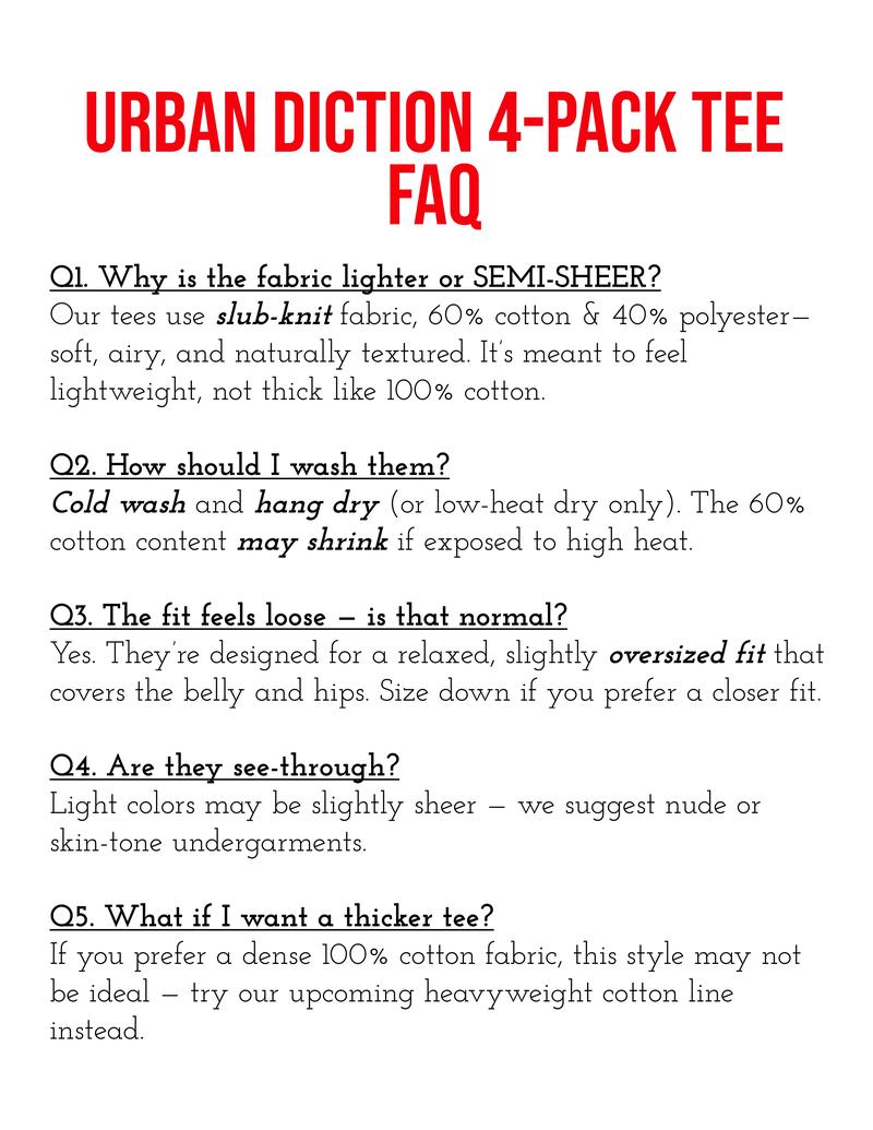 Urban Diction Slub Knit SEMI-SHEER Breathable 4 Pack Women's Loose V-Neck Stretch Short Sleeve T-Shirts Casual Top Womenswear