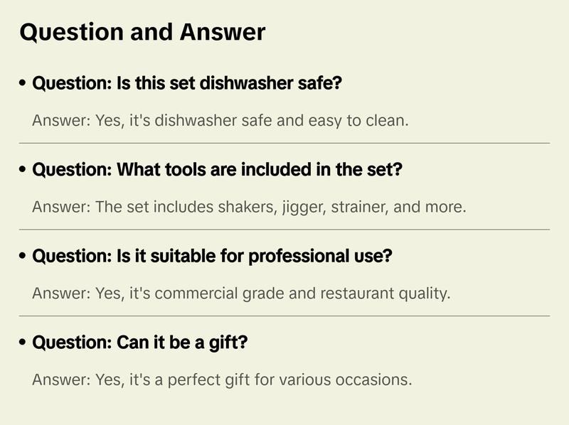 15 Pcs Bartender Set - Drink Mixer with Essential Bar Accessory Tools with Cocktail Shaker Stainless Steel Utensils Reusable