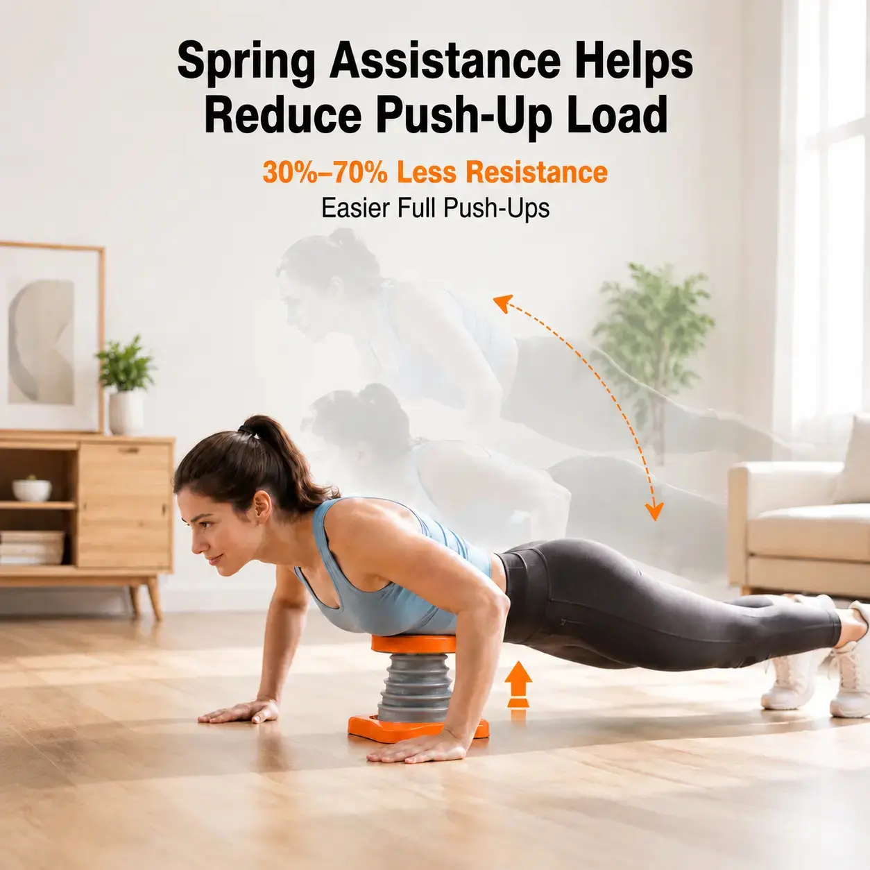 Unisex Spring Cushioned Push Up Assist Trainer - Functional Training Workout Equipment with Assistance Spring, Waist Support for Beginners, Home Gym Upper Body & Chest Strength Training