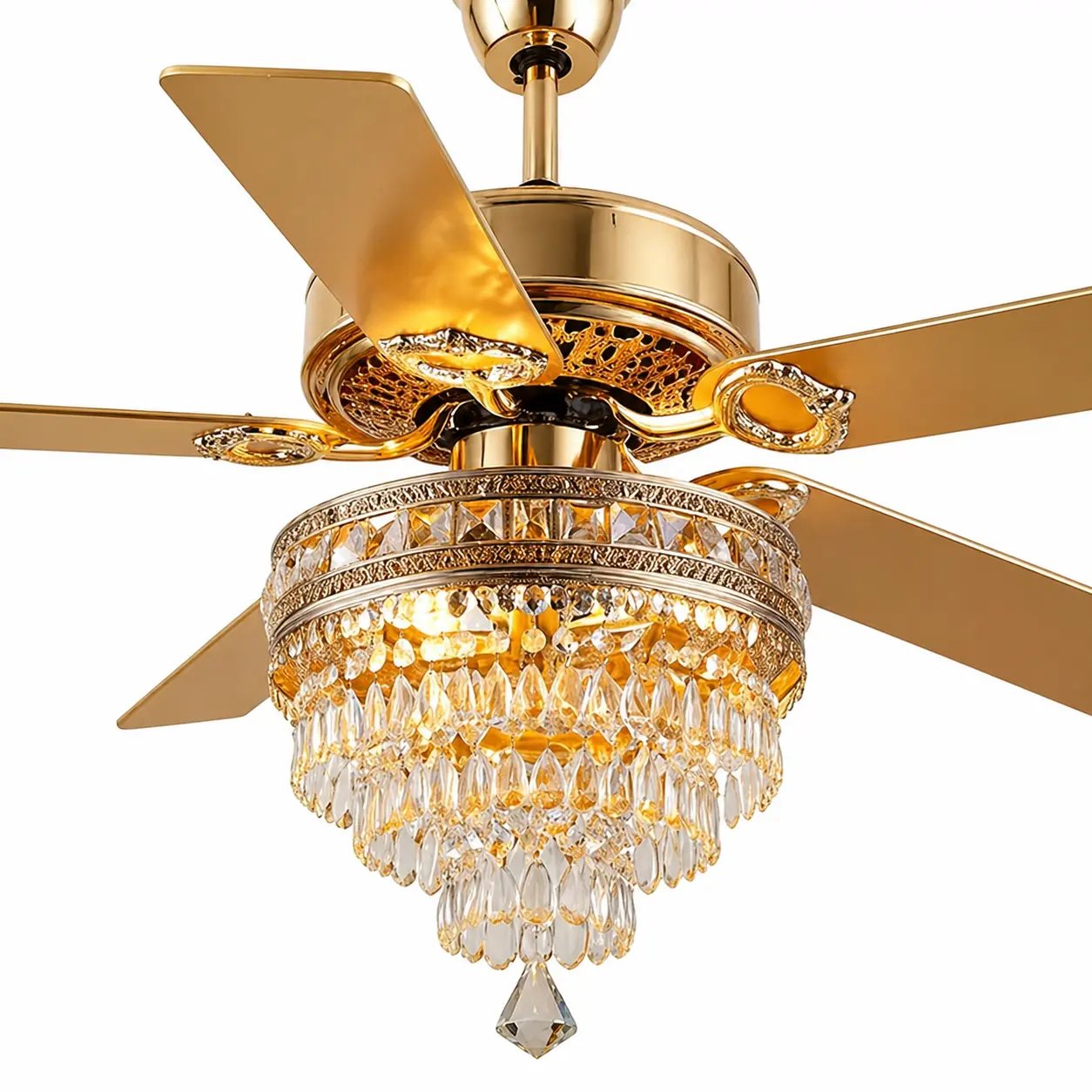 Kviflon Crystal Chandelier Ceiling Fan with Lights (52/62/72 in), 65W Copper Motor, Multi-Speed Adjustable Remote Control, Ceiling Fanlights, Elegant Lighting for Home, Living Room Decor, Room Decor-5003