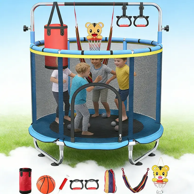 60-in Trampoline with Swings Set - Indoor/Outdoor Sports Playground Equipment, Safety Net, Adjustable Design, Toddler Home Play Toy, Fun Gifts for Boys, Kids Toys Play