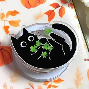 Cat Hugging Shamrocks MagSafe Phone Grip, Cute Clover Magnetic PopSocket, Detachable Phone & Kindle Holder, St. Patrick’s Day Gift