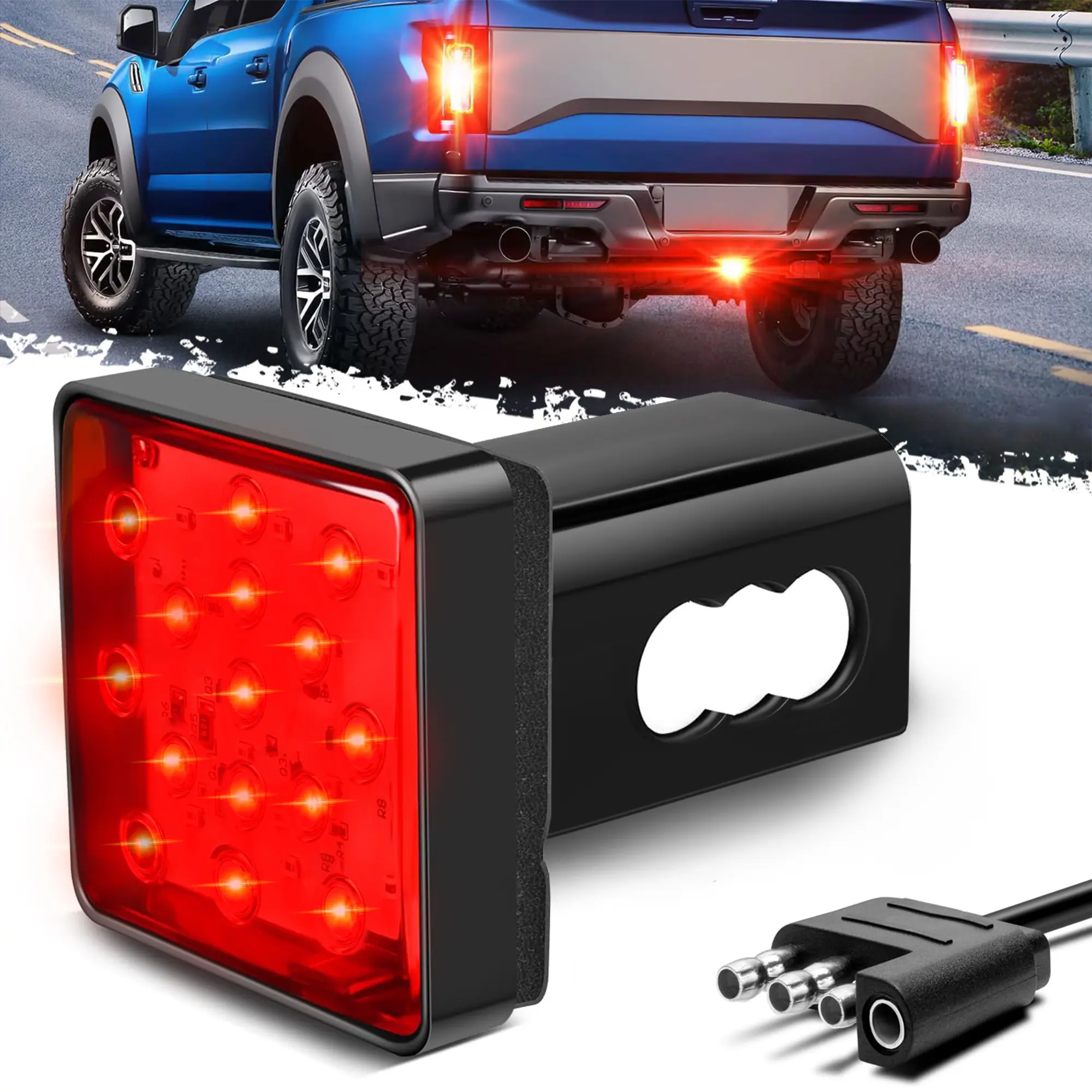 DIBMS LED Brake Light Trailer Hitch Cover Square Red Lens Vehicle Tow Hitch Driving Brake Lamp 15 LEDs Brake Tail Lights for Towing Truck RV and SUV  Led Beacon Car Lighting Accessories
