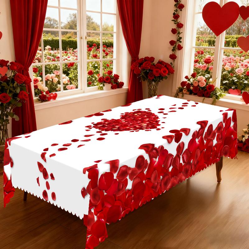 PUFMATE Romantic Valentine's Day Table Cover, Rectangle Round Table Cloth, With Rose Flower Love Heart Print Pattern, Wedding Decor, Candlelight Dinner Table Decoration, Outdoor Garden, Anniversary Party Decoration, Holiday Decoration,Valentine Gifts PUFMATE Romantic Valentine's Day Table Cover, Rectangle Round Table Cloth, With Rose Flower Love Heart Print Pattern, Wedding Decor, Candlelight Dinner Table Decoration, Outdoor Garden, Anniversary Party Decoration, Holiday Decoration,Valentine Gifts