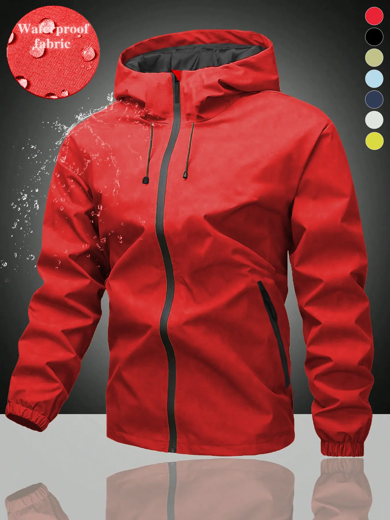 Unisex Plain Waterproof Windproof Drawstring Zip Up Hooded Athletic Activewear Jacket Coats, Casual Long Sleeve Zipper Pocket Design Outerwear for Outdoor Activities, Men's Clothes for All Seasons, Hooded Rainwear, Menswear