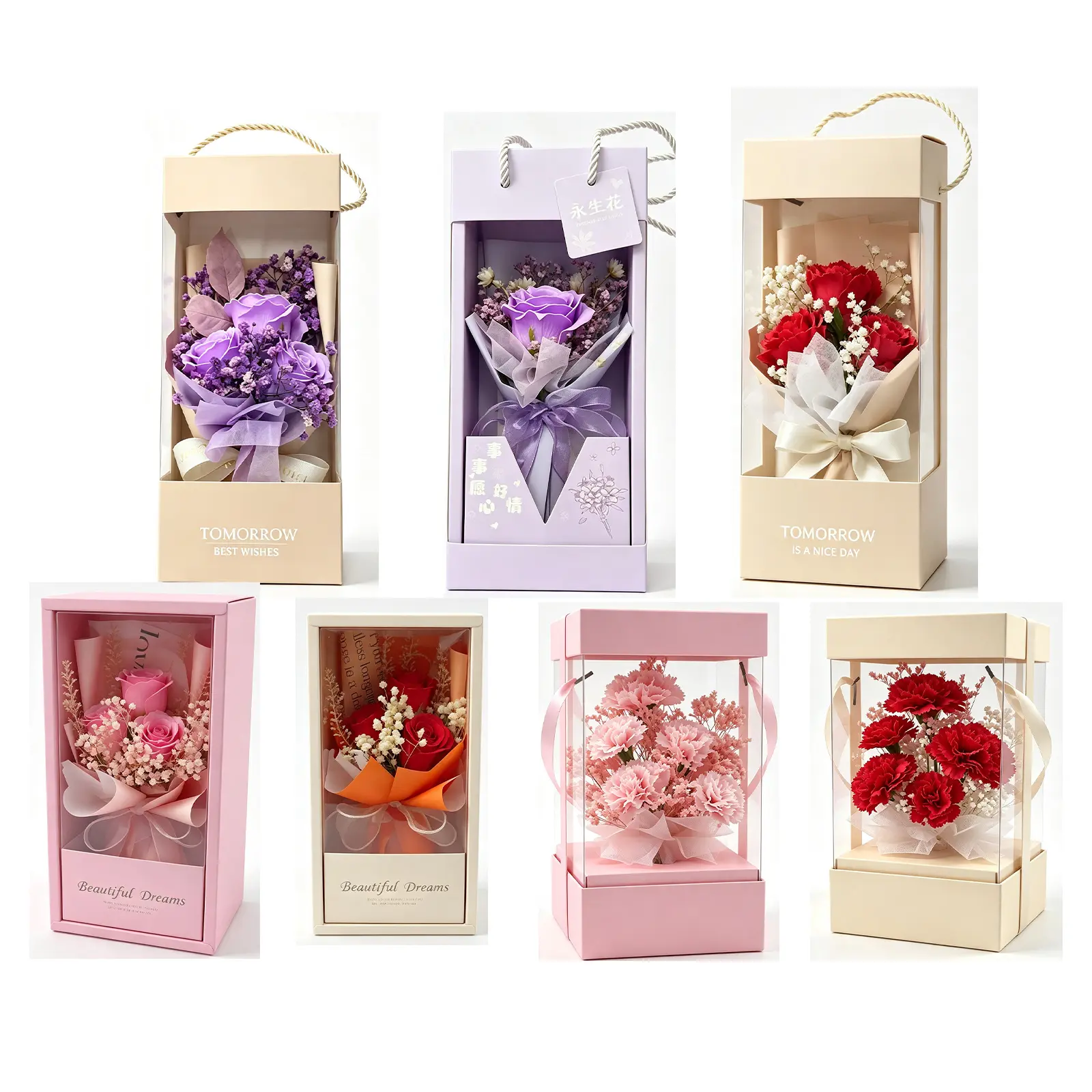 7-Set Preserved Rose Bouquet with Gift Box, Long-Lasting Floral Arrangement, Home Ornaments, Window Accent, Ideal Birthday Gifts for Women’s Room Decor