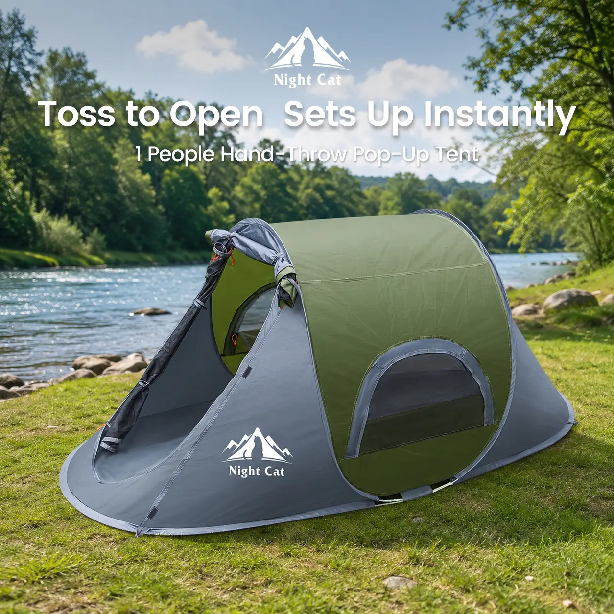 Night Cat 1-Person Rainproof Camping Tent - Instant-Setup Outdoor Shelter with Cool Ventilation & Porch, Ideal for Hiking, Beach Tent, Outdoor Shelter Tent