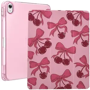 Cherry Pattern Case for iPad (a16) 11th gen /10th Generation (11Inch/10.9 Inch) with Pencil Holder,  cute Smart Auto Wake/Sleep Slim Leather Cover, Smooth Crystal clear Back pu shell , Trifold Stand Tablet Computer Protective Cases, kid girl