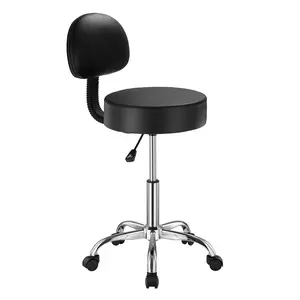 VEVOR Rolling Stool with Back Support and Wheels,  , 450 LBS Weight Capacity Round Rolling Stool Chair, Height Adjustable Thickened PU Leather Swivel Stool for Salon, Spa, Massage, Tattoo, Clinic, Black
