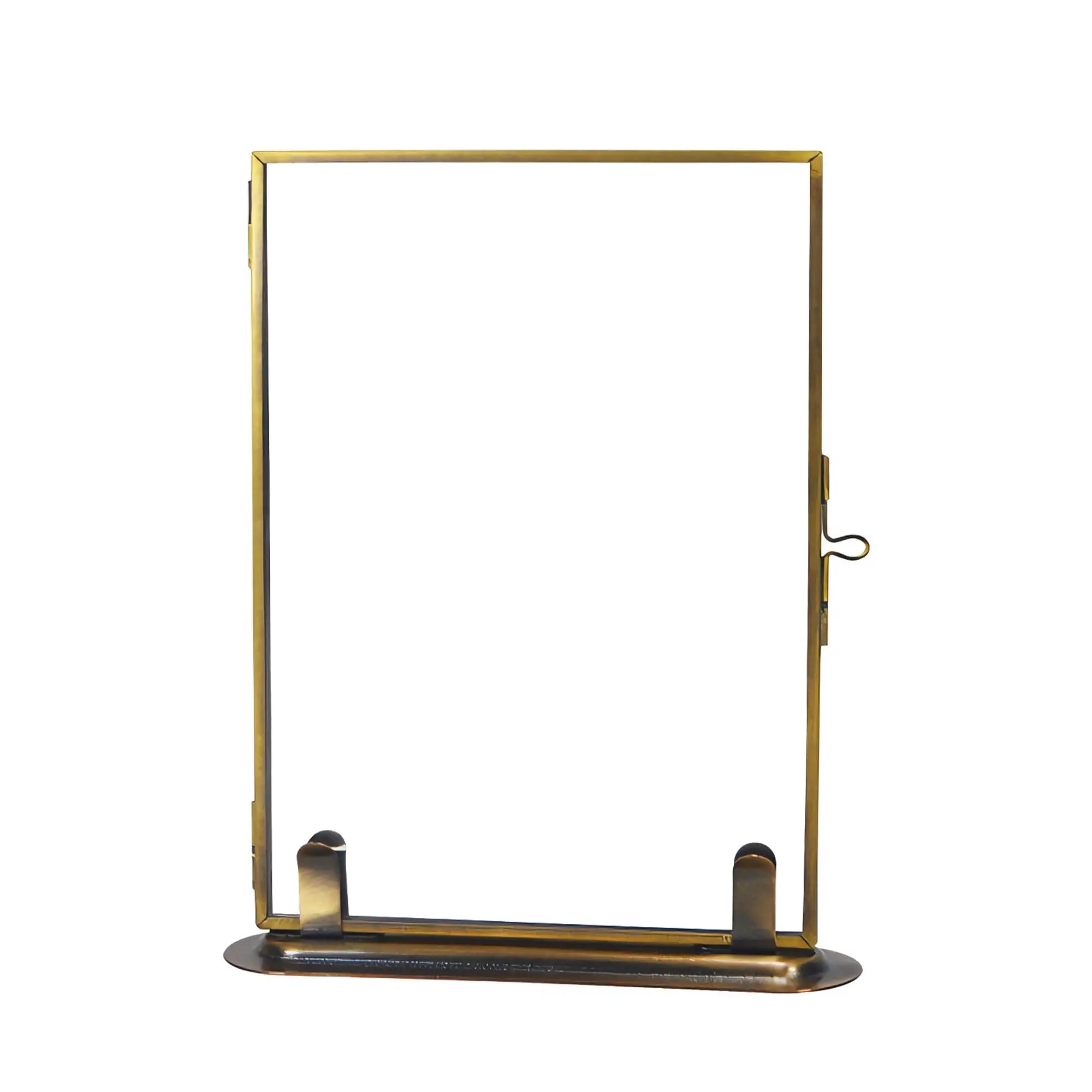 Vintage Brass Picture Frame, Large 5.5"x1.6"x7.1" Floating Design with Double-Layer Clear Glass & Solid Brass Base – Easy to Use, Perfect for Home Decor, Party Centerpiece or Gift