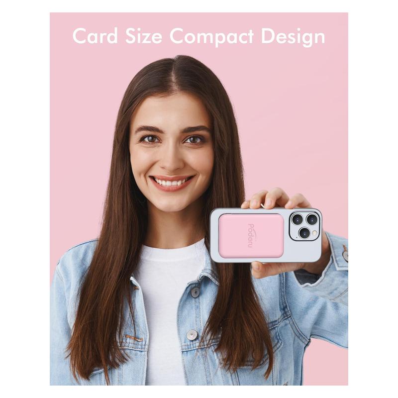 Podoru for MagSafe Battery Pack, 5000mAh Magnetic Power Bank Fast Charging Wireless Portable Charger for iPhone 17/16/15/14/13/12/ All Series