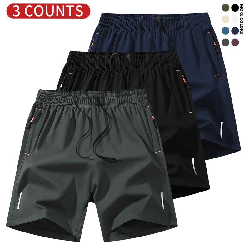 Men's Solid Color Zipper Pocket Shorts - Summer Casual Comfortable Breathable Three-Quarter Pants, Men's Everyday Bottoms, Tropical Beige, 3-Pack