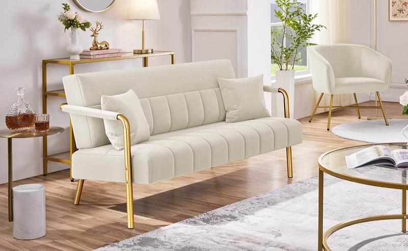 Yaheetech 56.5" W Modern Loveseat 2 Seater 2 Pillows Sofa Luxurious Velvet Fabric Couch for Bedroom, Home Office, Studio