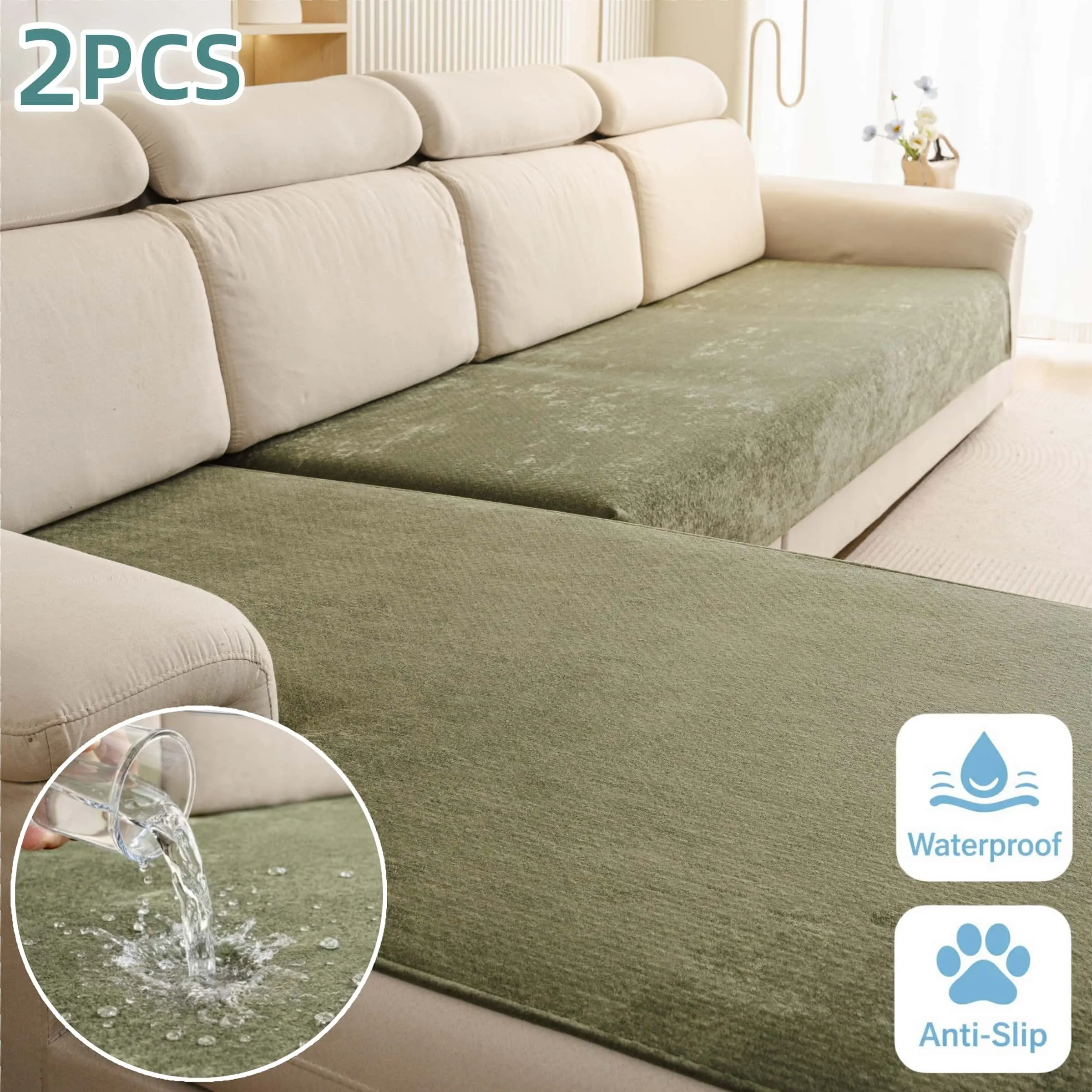 2 PC Solid Color Waterproof Sofa Cover, Furniture Slipcovers For Sofa Sectional, L Shaped Washable couch cover, Sectional Sofa Slipcovers, Non Slip Pet Friendly Couch Protector for Sectional Sofa Seater, Waterproof Couch Covers