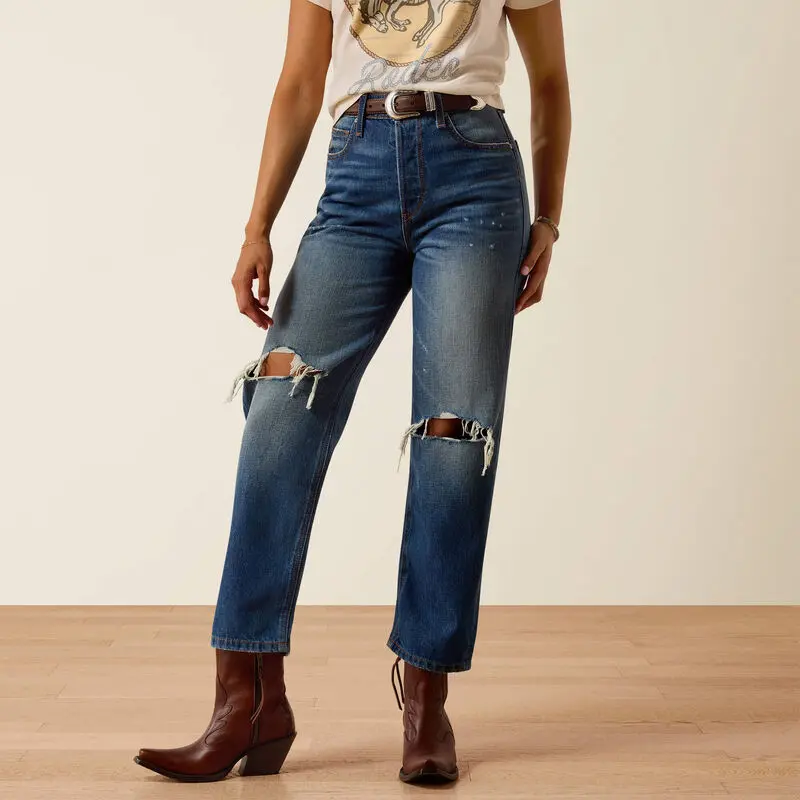 Ariat Tomboy Straight Leg Jeans, Bottom, Cropped, Denim, Pants, Style, Women, Trouser, Women's Clothes, Lady, Relaxed Straight Jeans, Casual, High Waist, Cropped Length, Denim Fabric, Tomboy Look