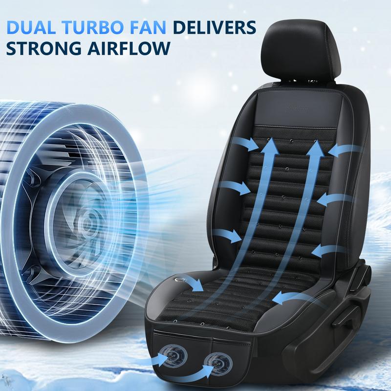 Florich 12V/24V Cooling Car Seat Cushion - Ice Cooling Gel Pad w/ 3 Speed Fans - Universal Fit for Car/Truck/SUV - Summer Cooler Seat Cover - Ventilated Back Support - (Black  Cushion and Back Cushion)