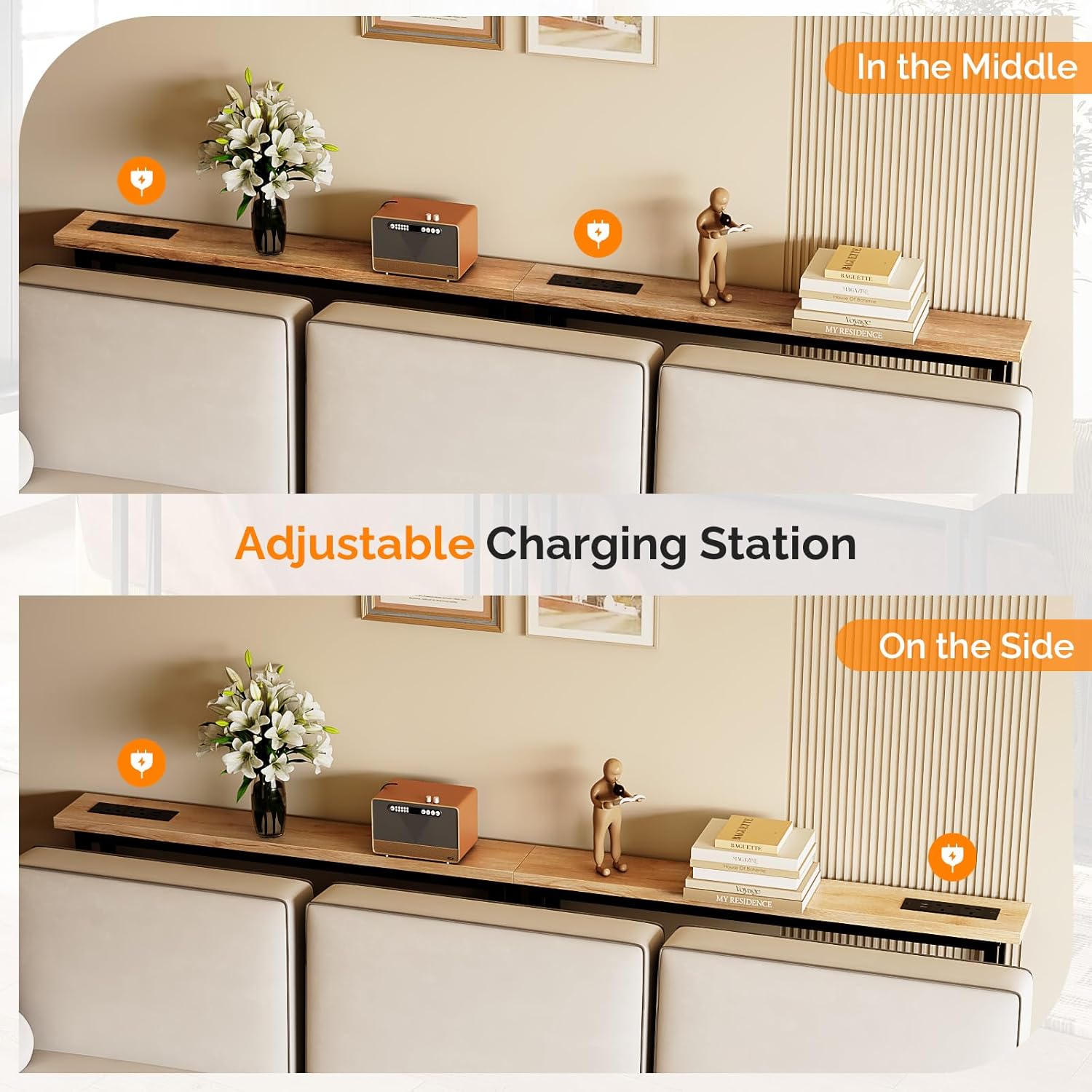 Ubesgoo 1/2 Pack 39.4" Narrow Console Sofa Table with Power Outlets and USB Ports, Long Couch Table with Metal Frame and Charge Station with 4.9ft Extension Cord Ubesgoo 1/2 Pack 39.4" Narrow Console Sofa Table with Power Outlets and USB Ports, Long Couch Table with Metal Frame and Charge Station with 4.9ft Extension Cord