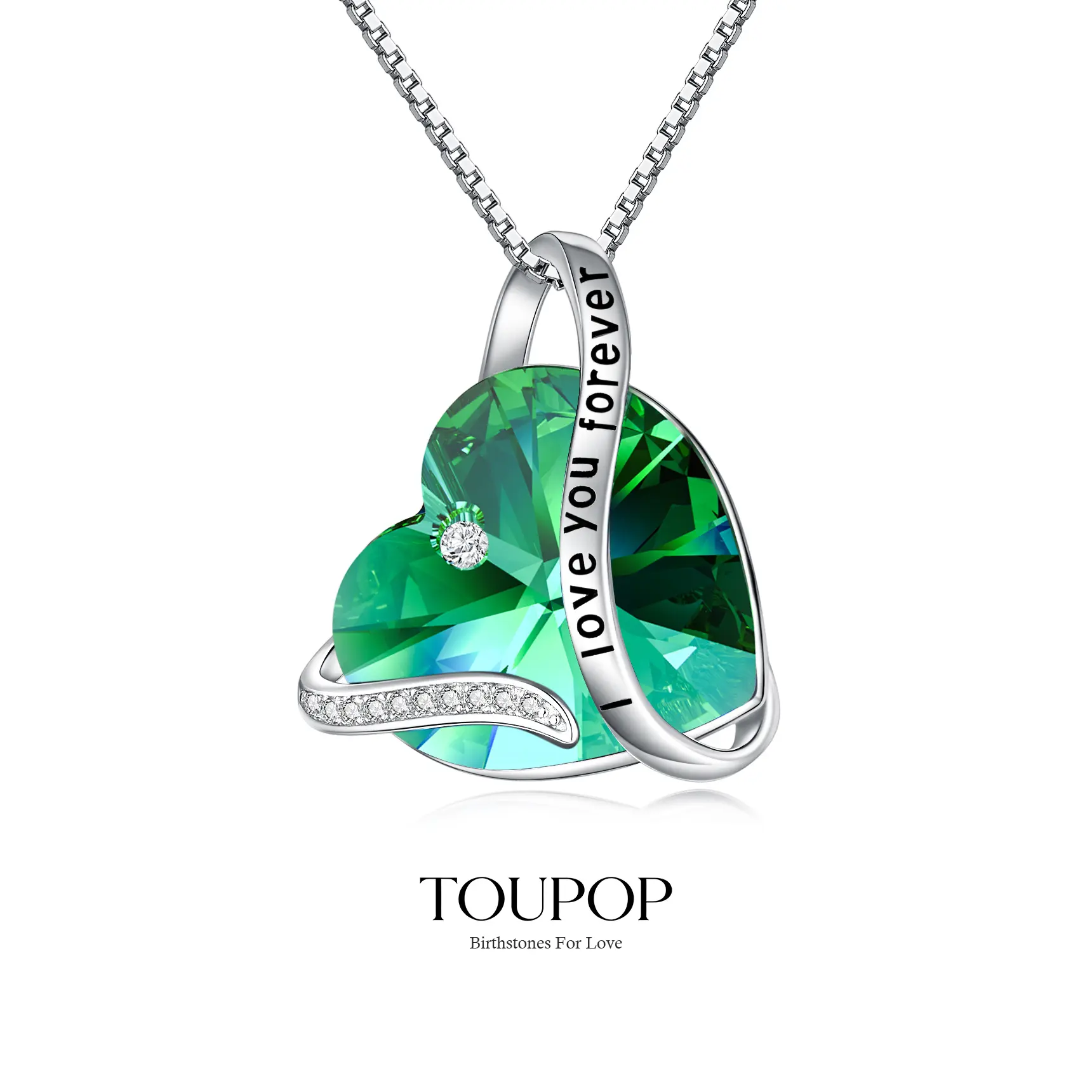 TOUPOP Sterling Silver Heart Pendant Necklace with Crystal Birthstone, Forever Love Romantic Accessories, Women's Gifts for Anniversary Birthday, GF Gift, Womens Gifts