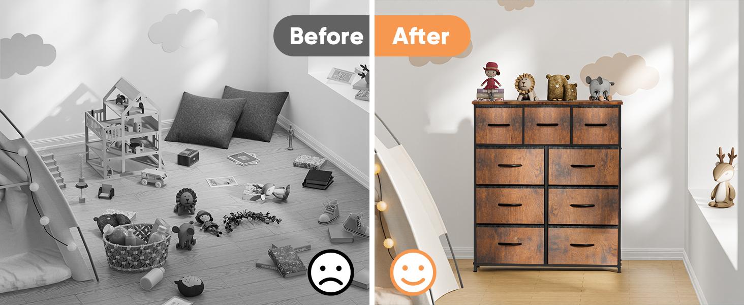 【New Color】Cupboards Cabinets Dresser - with 9 Drawers, Bedroom  Organizer, Steel Frame and Wood Top for Bedroom, Closet, Entryway