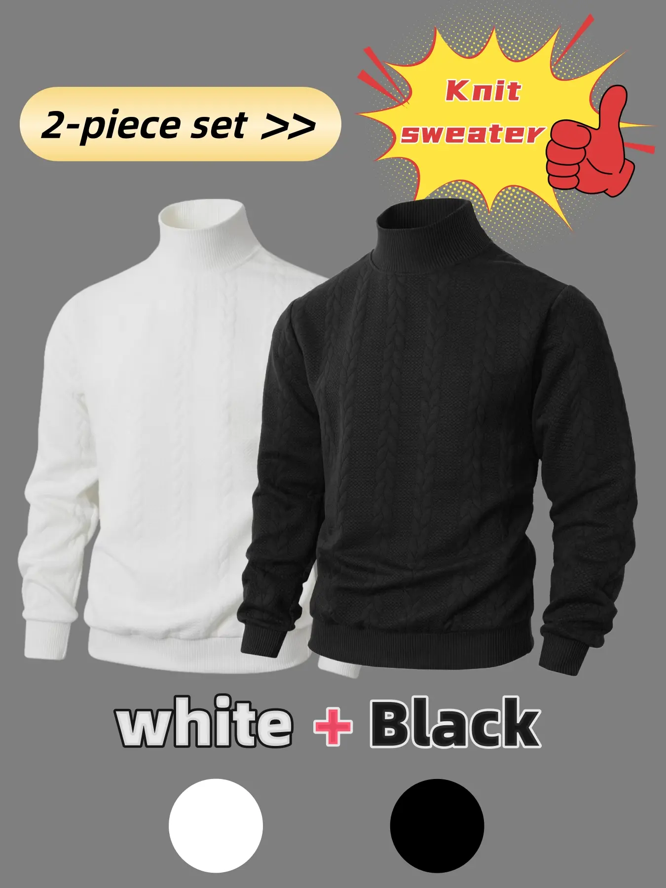 New Style Men's High Neck Knit Sweater, Retro Casual Style, Thick Fabric, Fitted, Long Sleeve, Fall & Winter, Multiple Colors Available, Warm and comfortable, used as an inner layer, Halloween/Christmas Gift: Knit Sweater, Knitwear, Couple's