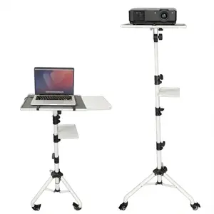 Projector Stand 29.5 to 71 Inch Adjustable Tripod 2 Shelves Portable Laptop Cart w Phone Holder