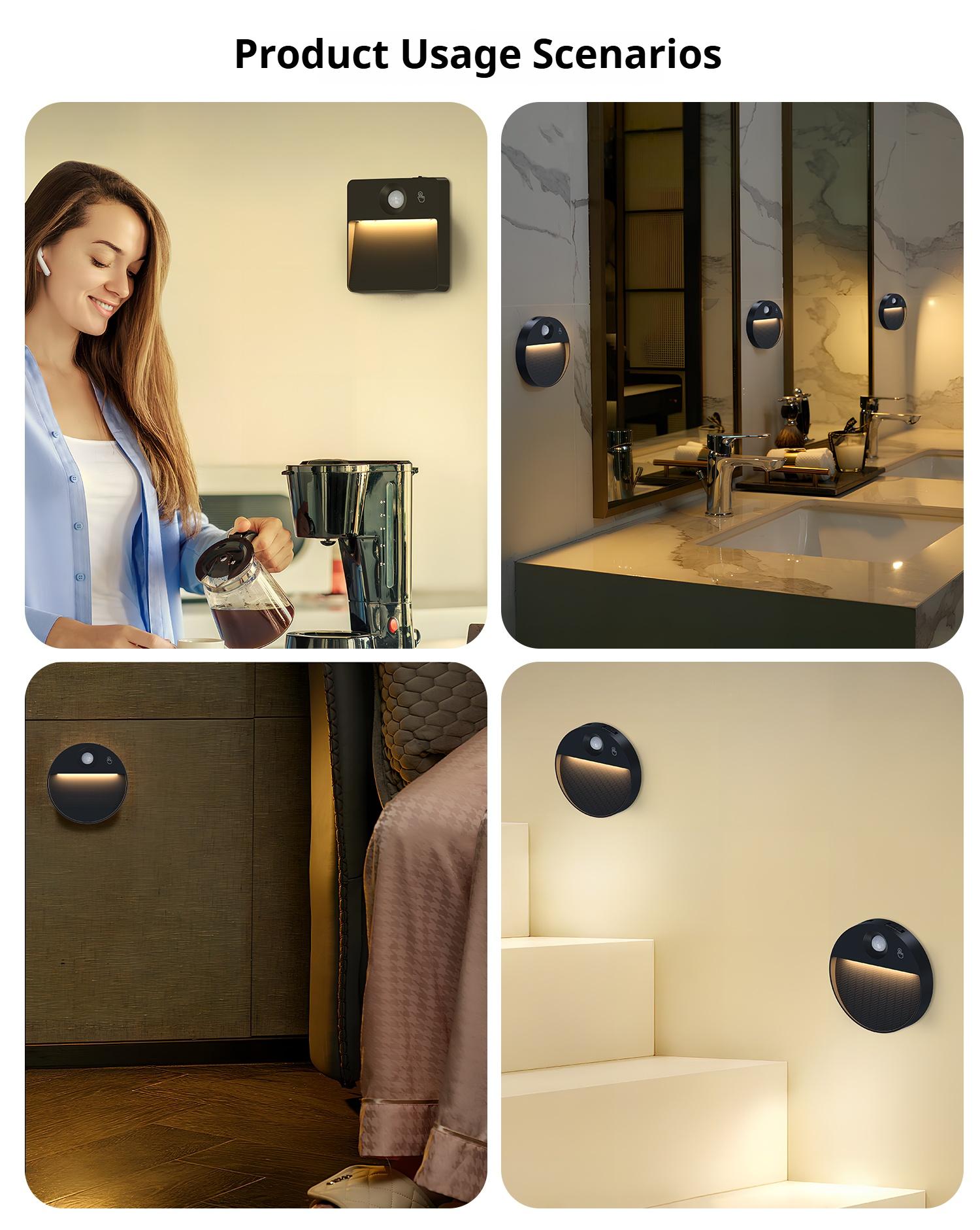 Human Body Sensor Small Ground Light Stair Step Floor Lamp Battery Powered No Wiring LED Footlight Automatic Night Light with USB Charging