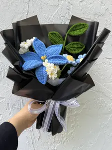 Handmade Crochet Blue Flower Bouquet | Long-Lasting Yarn Floral Gift